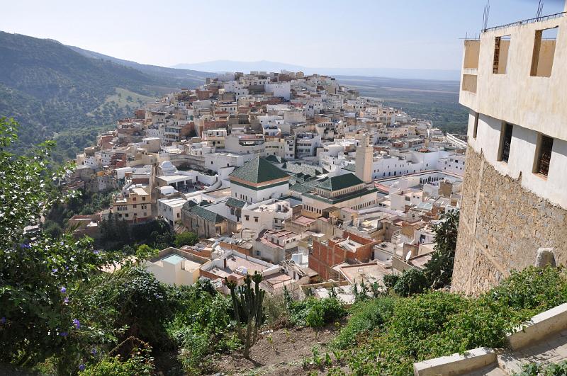 DSC_0867-moulay_idriss.JPG - Malebné mestečko Moulay Idriss (so zelenou strechou hrobka panovníka Idrissa - najvýznamnejšie putovné miesto v Maroku)